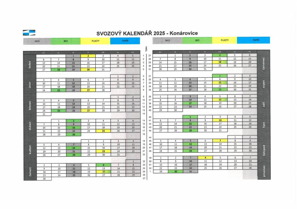 Svozový kalendář platný od 2.6.2025