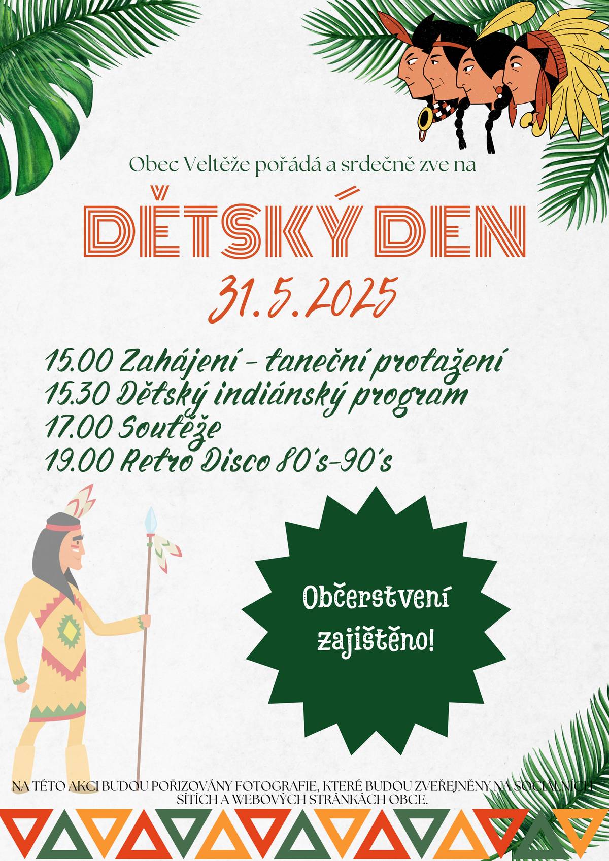 Obec Veltěže Vás srdečně zve na "Dětský den", který se uskuteční v sobotu 31. května 2025 od 15:00 hodin na fotbalovém hřišti. Přijďte si užít odpoledne plné her, soutěží a zábavy pro malé i velké!   Pokud máte rádi hudbu minulých desetiletí, tak si rozhodně nenechte ujít "RETRO DISCO 60.–90. let", které začíná v 19:00 hodin a potrvá až do 23:00 hodin. Přijďte si zatančit na hity, které nikdy nezestárnou!
