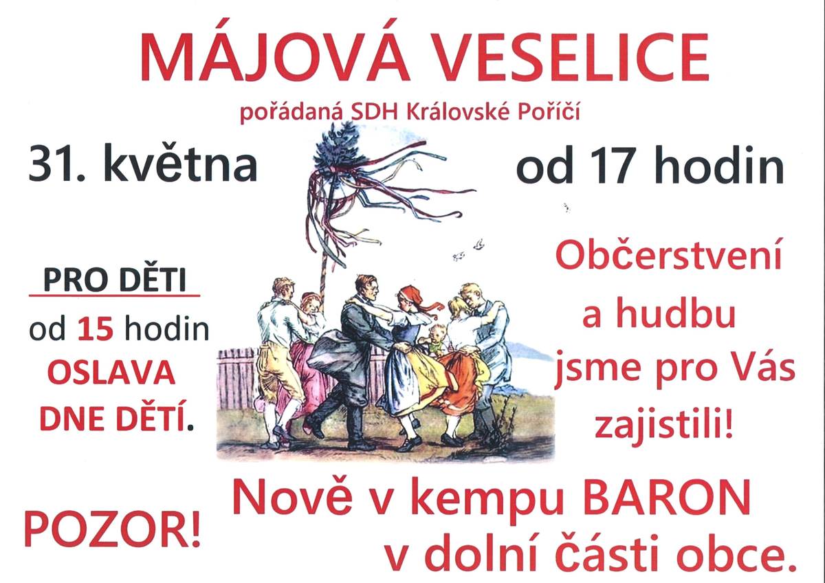 Přijďte si užít příjemný podvečer plný hudby, zábavy a dobrého občerstvení v sobotu 31. května od 17 hodin. Pro děti je připravena oslava Dne dětí už od 15 hodin. Akce se koná v kempu Baron v dolní části obce. Těšíme se na vás!