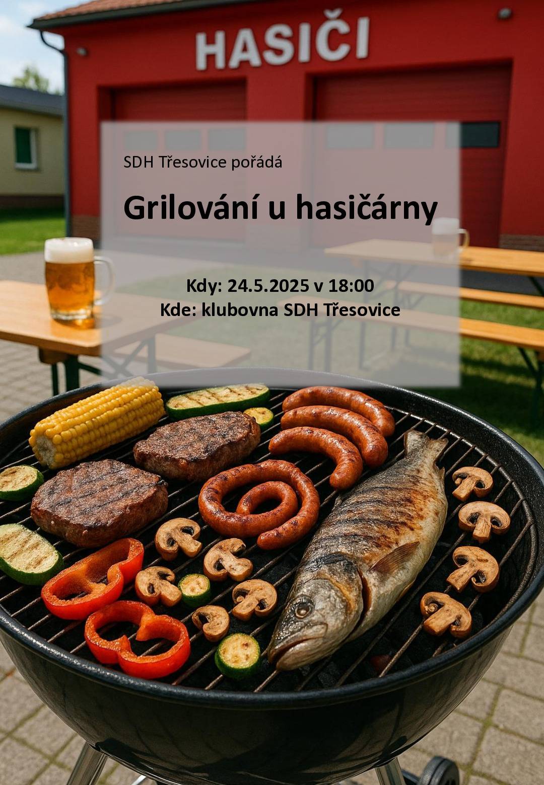 Sbor dobrovolných hasičů Třesovice zve občany na grilování u hasičské zbrojnice v sobotu 24. 5. 2025 od 18:00 hodin. Přijďte si dát něco dobrého k jídlu a pití.