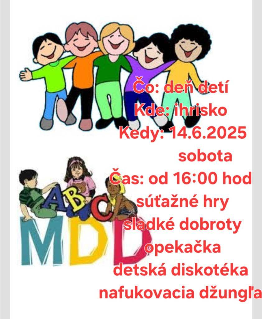Pozvánka na akciu "Deň detí" dňa 14.6.2025 na miestne futbalové ihrisko od 16.00 hod.