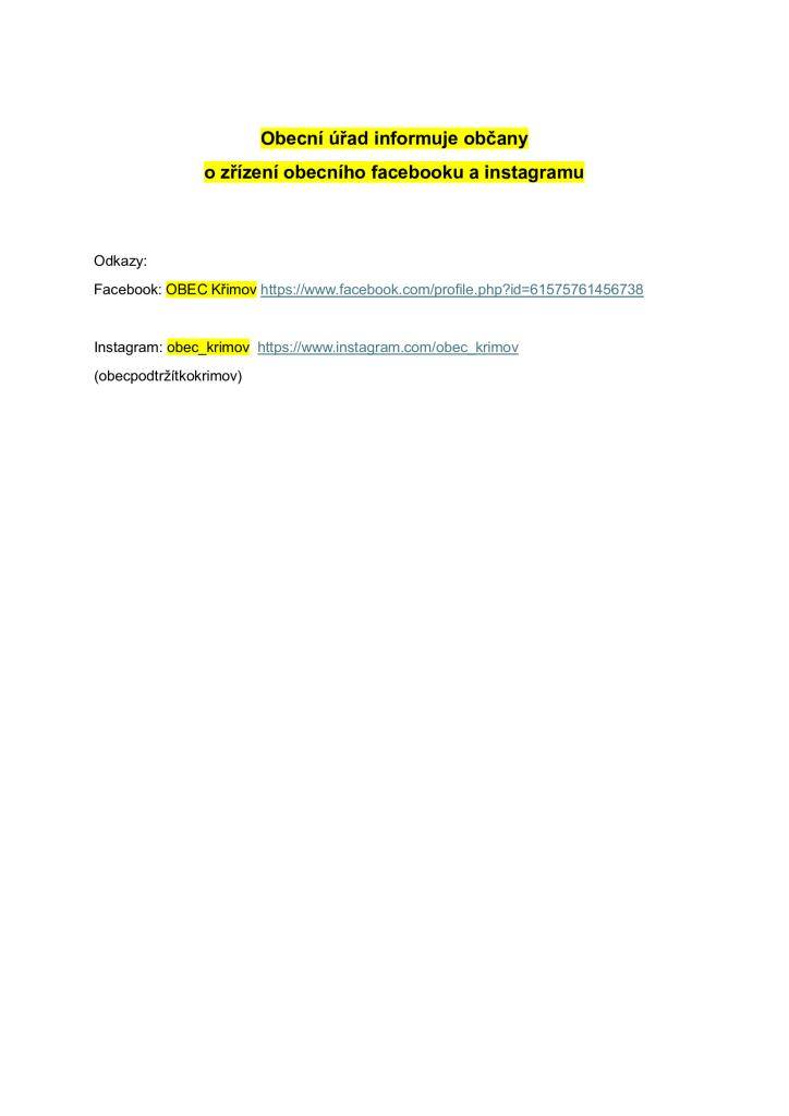 Zřízení obecního facebooku a instagramu
