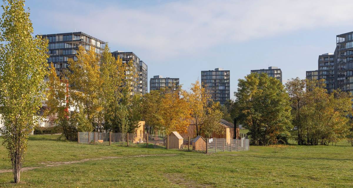 Třída Větvíci se nachází v husté zástavbě Žižkova, kde příroda jen opatrně prorůstá mezi budovami.