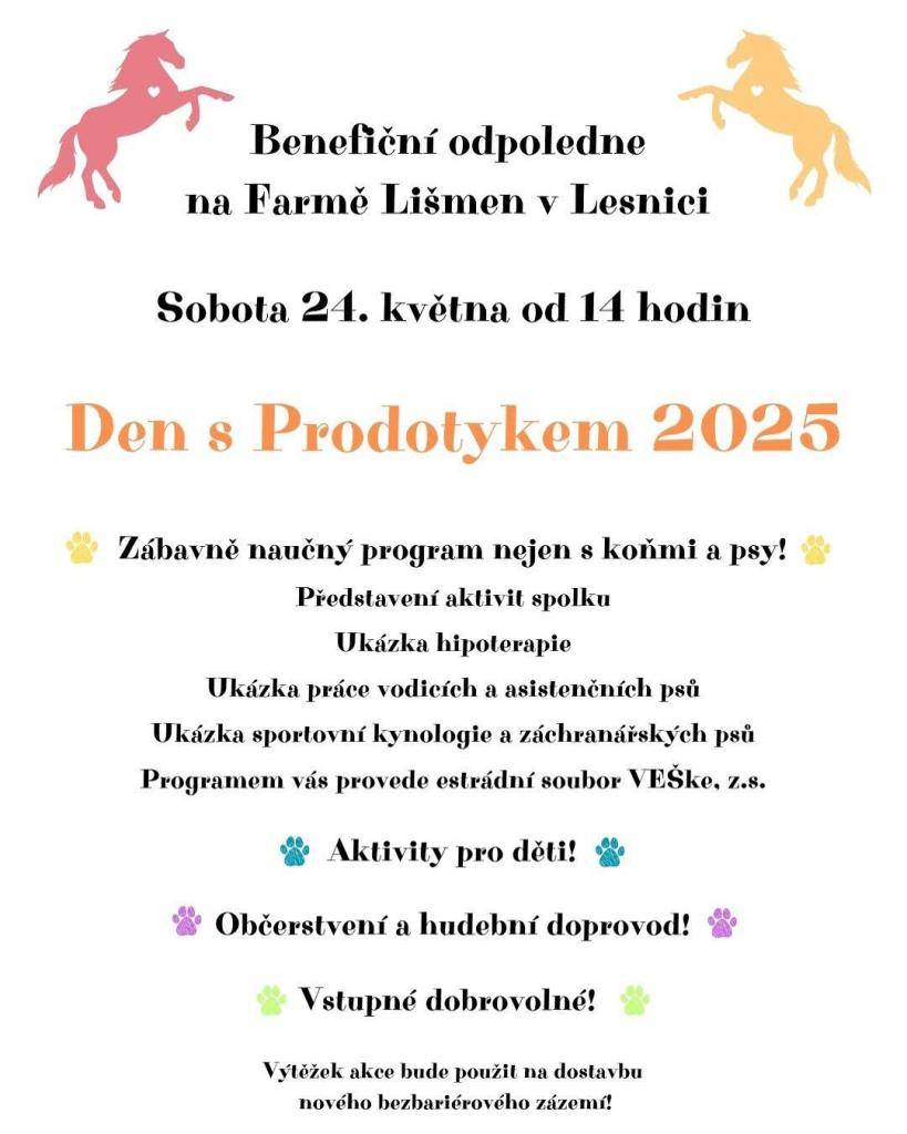 Farma Lišmen v Lesnici zve v sobotu 24.května od 14.hodin na benefiční odpoledne.  Zábavně naučný program nejen s koňmi a psy