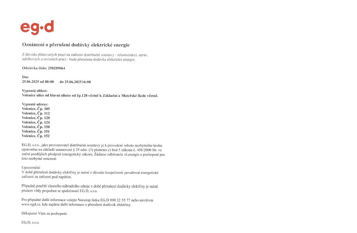 Přerušení dodávky el. energie