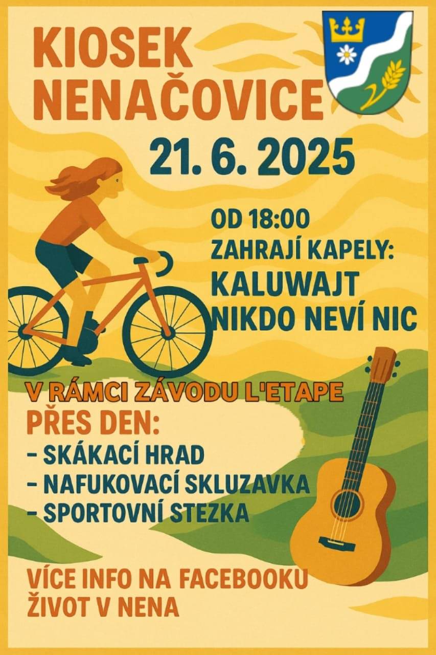 Vážení občané, zasíláme vám informace k plánovanému cyklistickému závodu L´etape by Tour de France, který se pojede přes obec Nenačovice v sobotu dne 21.6.2025, a zároveň pozvánku do Fanpointu u obecního kiosku, kde jsou připraveny další doprovodné akce. starosta