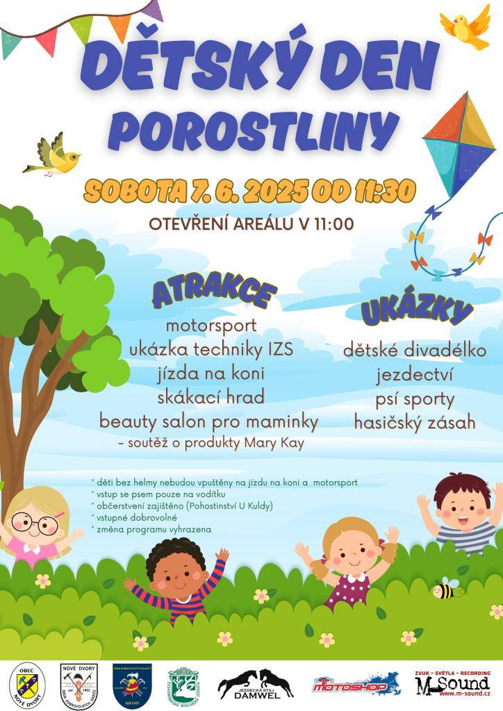 SDH Nové Dvory, SDH Krámy a MS Nevada vás zvou na Dětský den plný atrakcí, ukázek a zábavy pro celou rodinu, který se uskuteční v sobotu 7. června 2025 od 11:30.