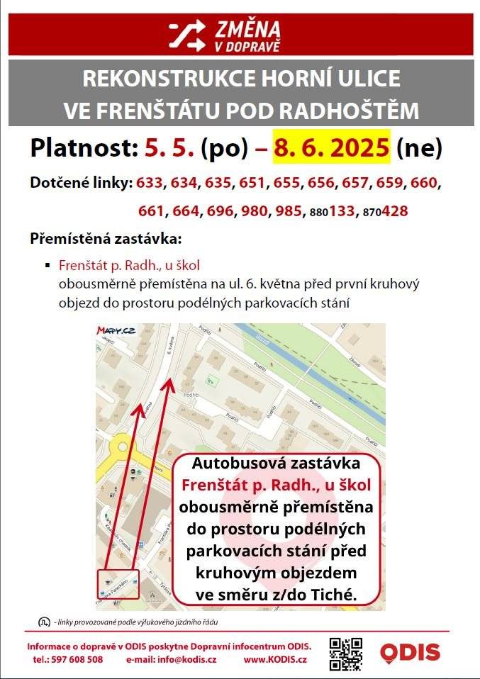 Informace k výluce jsou zveřejněny také na webových stránkách KODIS: https://www.kodis.cz/changes/2740