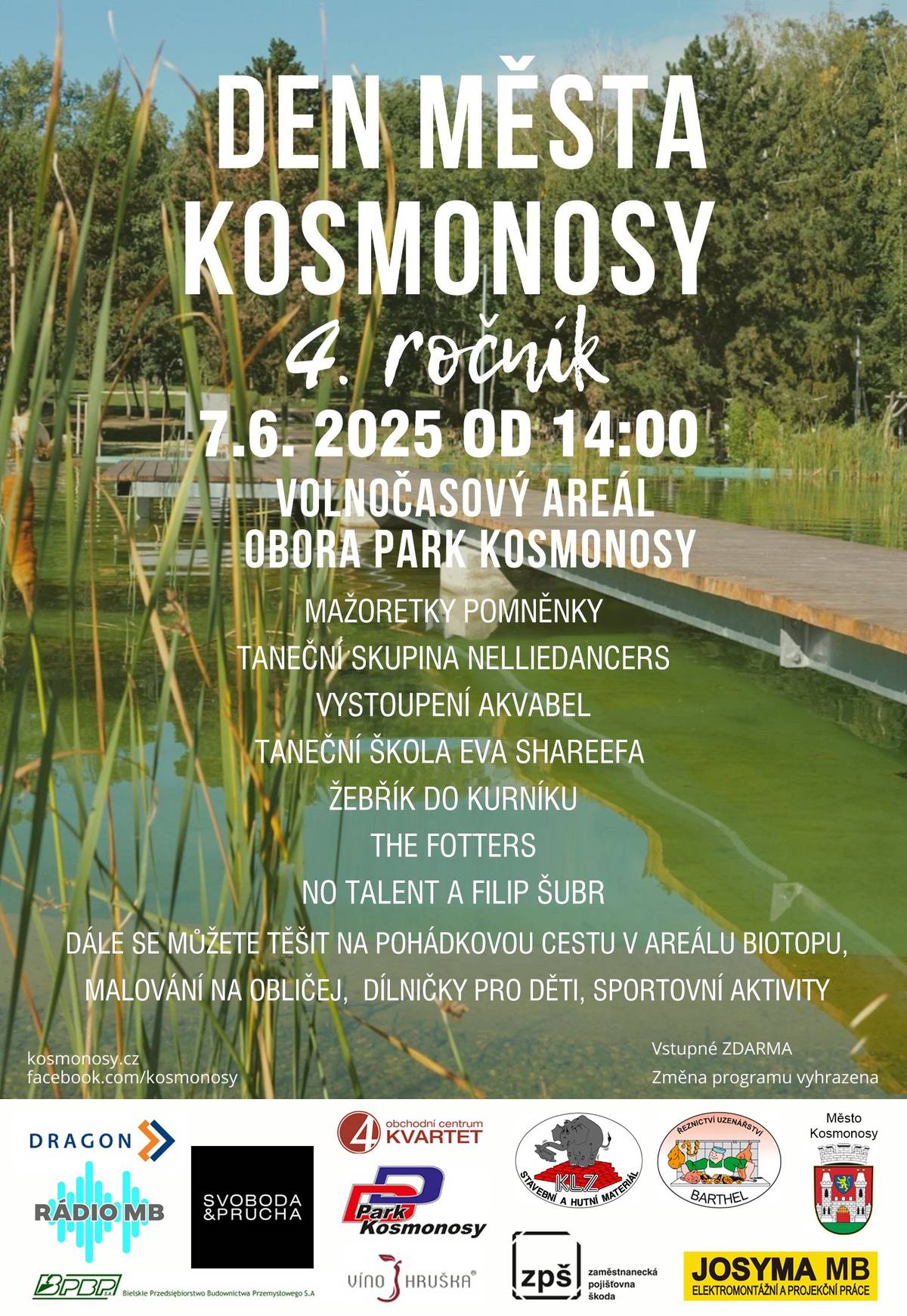 Dovolujeme si vás pozvat na DEN MĚSTA KOSMONOSY DNE 7.6.2025 OD 14:00.