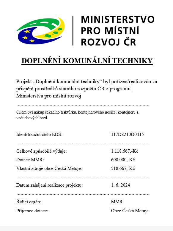 Obec získala dotaci od MMR