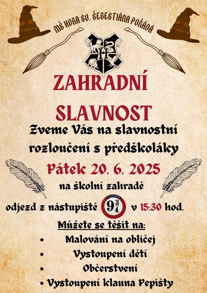 Všechny Vás srdečně zveme na rozloučení s předškoláky.  Rodiče, prarodiče, přátelé MŠ ale i obyvatelé HSŠ, okolních vesnic a Chomutova - těšíme se.