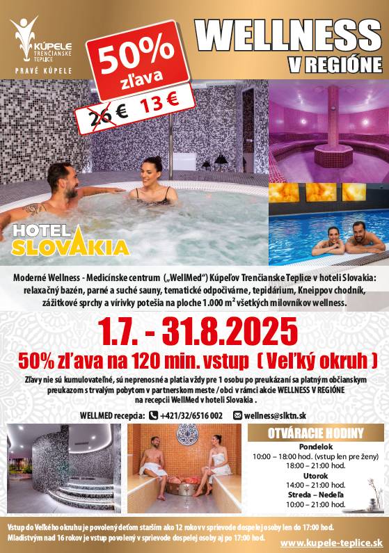 Vážení občania, aj tento rok máme pre Vás skvelú akciu na wellness v kúpeľoch v Trenčianskych Tepliciach. 50% zľava platí pre všetkých obyvateľov obce Borčice