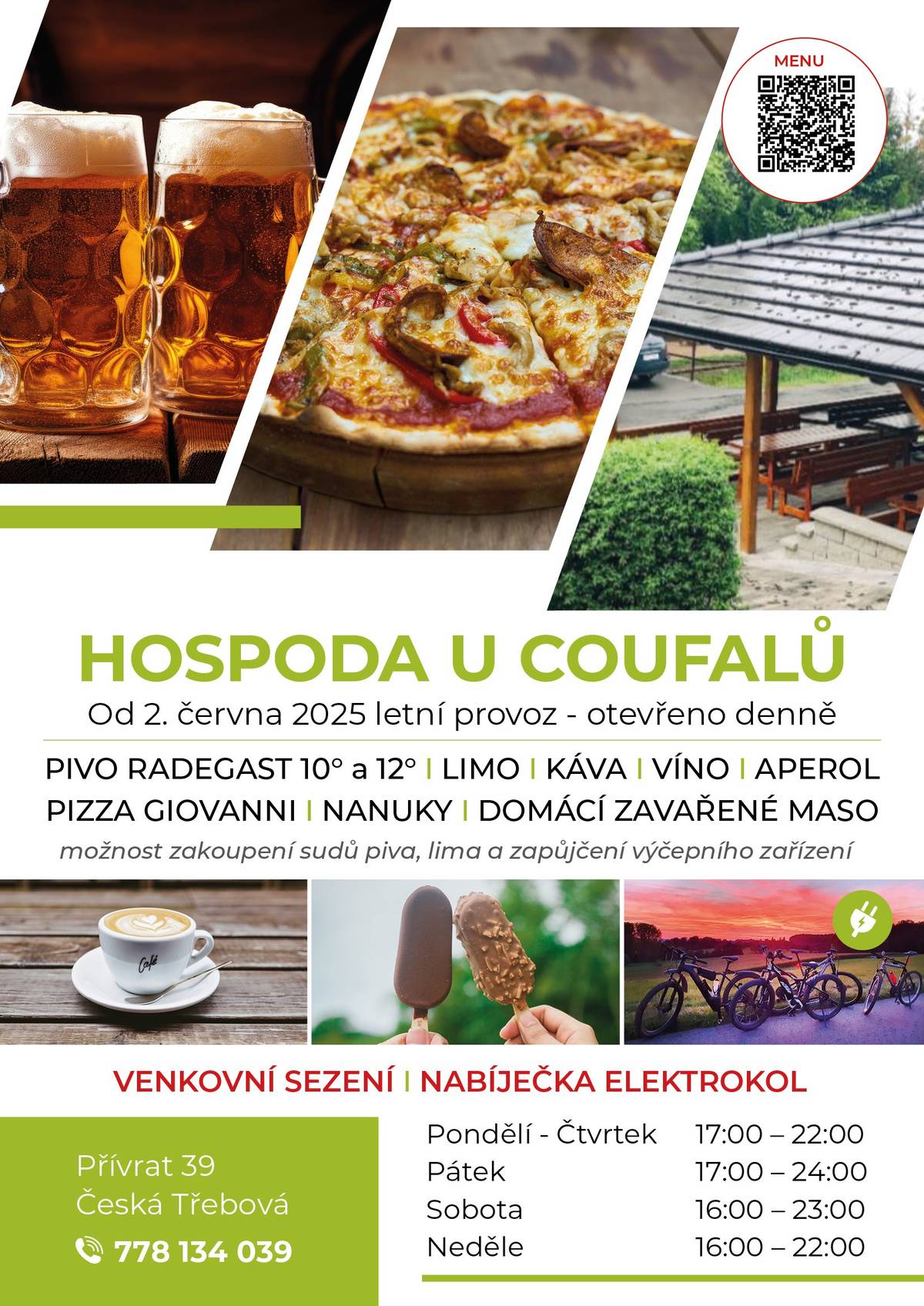 Od 2. června máme v našem hostinci U Coufalů letní provoz, takže také upravenou otevírací dobu. Přijďte pobejt, těšíme se na Vás.