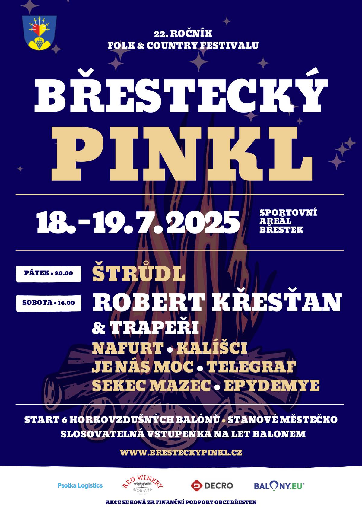 Srdečně Vás zveme již na 22.ročník folk a country festivalu BŘESTECKÝ PINKL.Termín: 18.7. – 19.7.2025Sportovní areál BřestekVíce informací na: https://www.bresteckypinkl.cz/