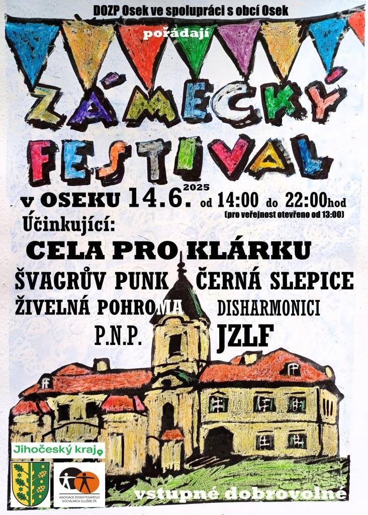 V Oseku se 14. června 2025 uskuteční hudební festival, kde vystoupení kapel CELA PRO KLÁRKU, ŠVAGRŮV PUNK a ČERNÁ SLEPICE a další. Tento hudební zážitek si nenechte ujít!