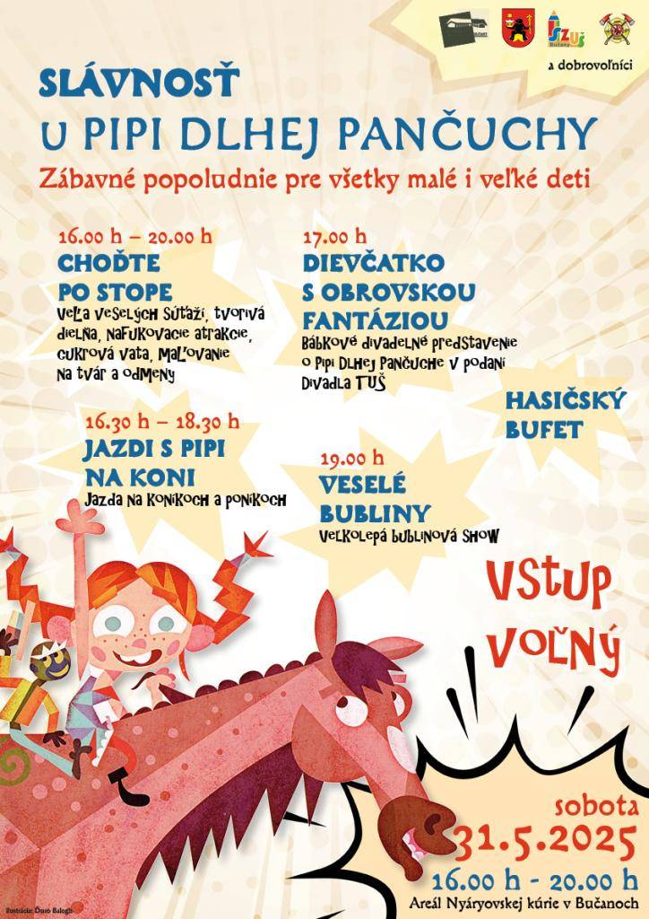 Obec Bučany vás pozýva na oslavu Medzinárodného dňa detí v sobotu 31. mája 2025 od 16.00 h do 20.00 h