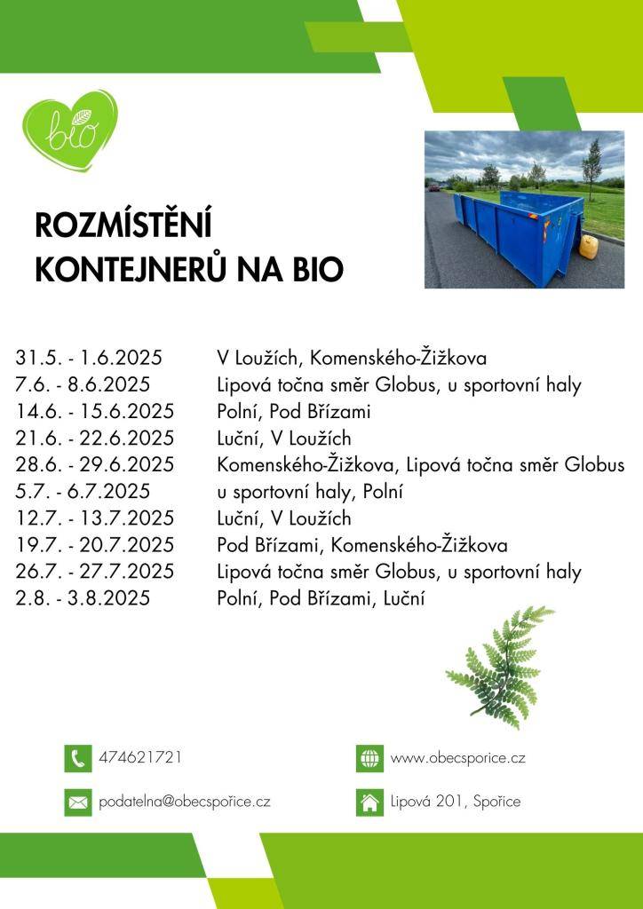 Rozmístění kontejnerů na BIO 31.5.-3.8.2025