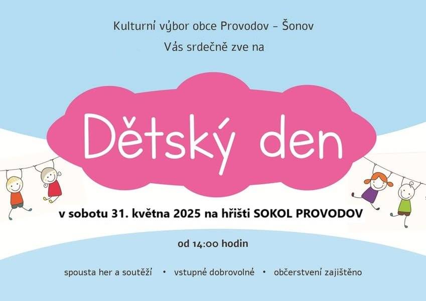 Vážení přátelé, na konci pracovního týdne rádi zveme na: 👉31.5. - Dětský den na fotbalovém hřišti v Provodově  👉14.6. -Vojenský den na zámku v Novém Městě nad Met. Mějte pohodový víkend🌞. #obecprovodovsonov #aktuality