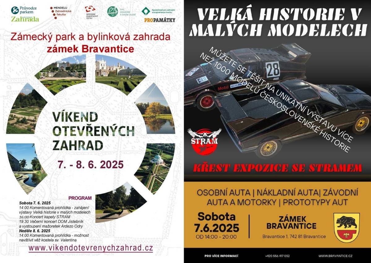 Srdečně vás zveme 7. 6. do areálu našeho zámku na slavnostní zahájení výstavy malých modelů československé výroby, spojené s komentovanou prohlídkou a ukázkou historických vozidel. Těšit se můžete i na koncert kapely STRAM, večerní vystoupení dechového orchestru z Jistebníku a mažoretek Ardezo Odry