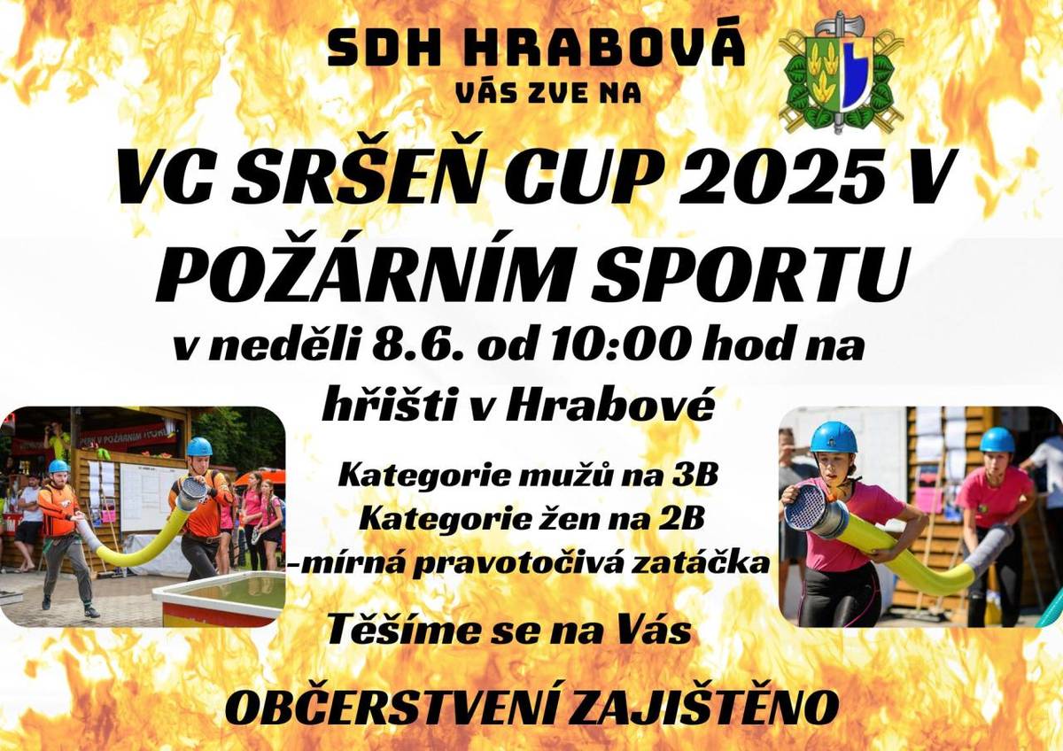 SDH Hrabová zve na VC SRŠEŇ CUP 2025 V POŽÁRNÍM SPORTU dne 8. 6. 2025 od 10:00 hod.