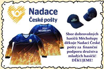 Poděkování Nadaci České pošty za podporu mládeže SDH Měcholupy