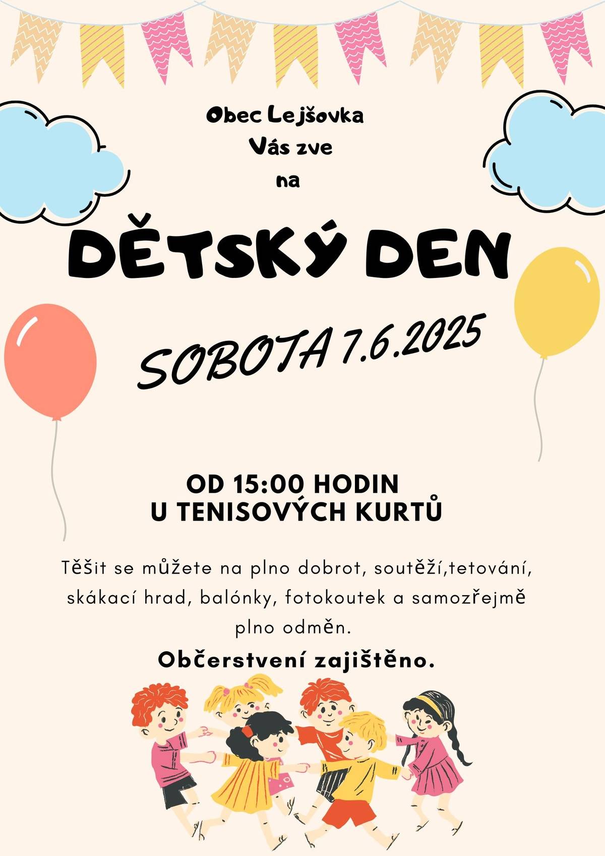 Zveme všechny děti na dětský den do Lejšovky