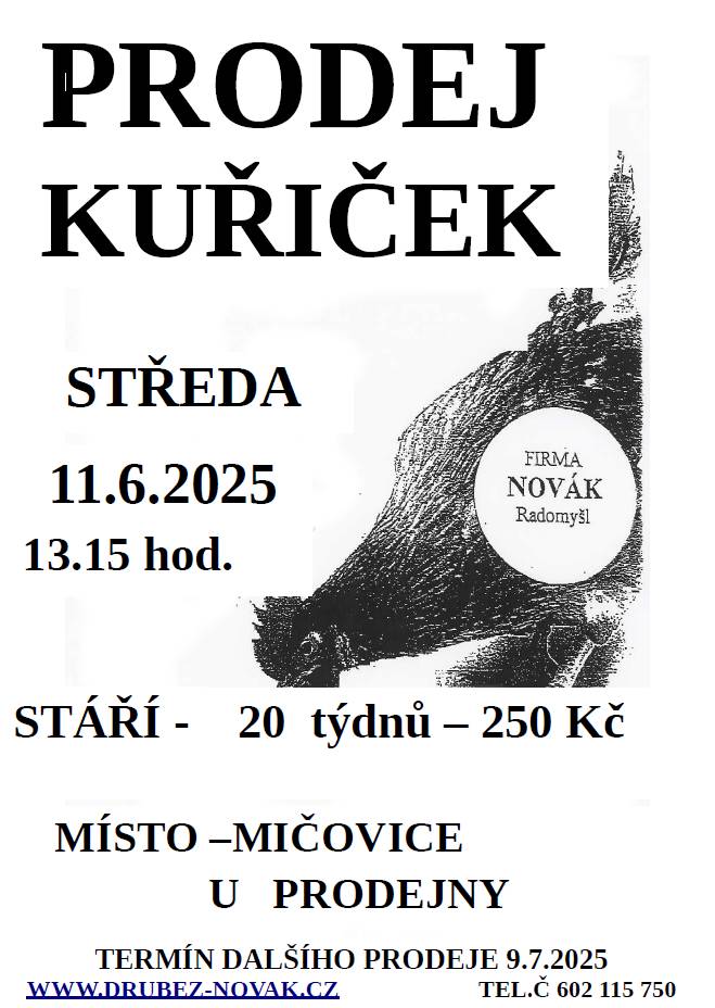 Prodej kuřiček 11.6.2025