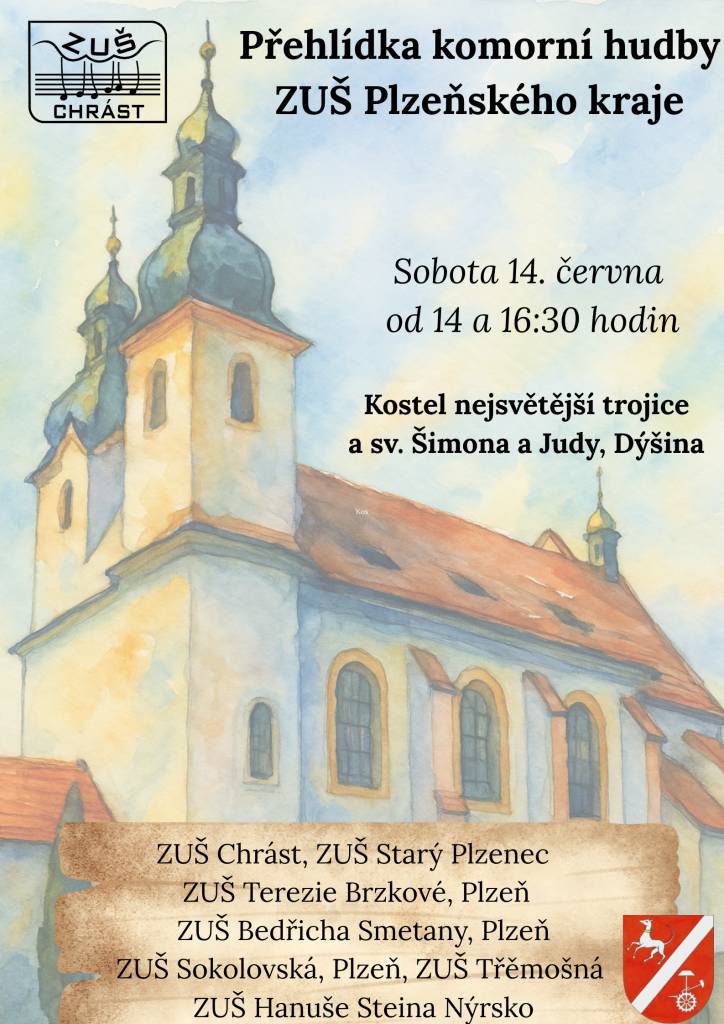 Koncert komorní hudby v dýšinském kostele, 14. června odpoledne.