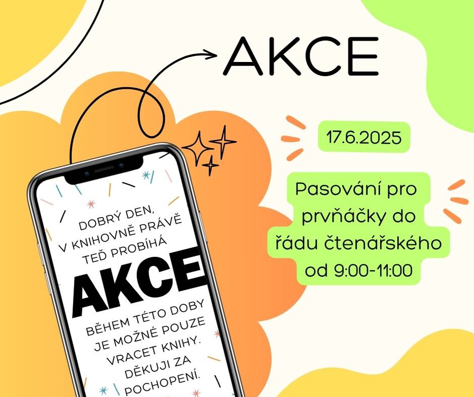 Dne 17.6. bude knihovna zavřena pro veřejnost od 9:00-11:00hod. Bude probíhat akce pro prvňáčky. Odpoledne otevřeno. Děkuji za pochopení.