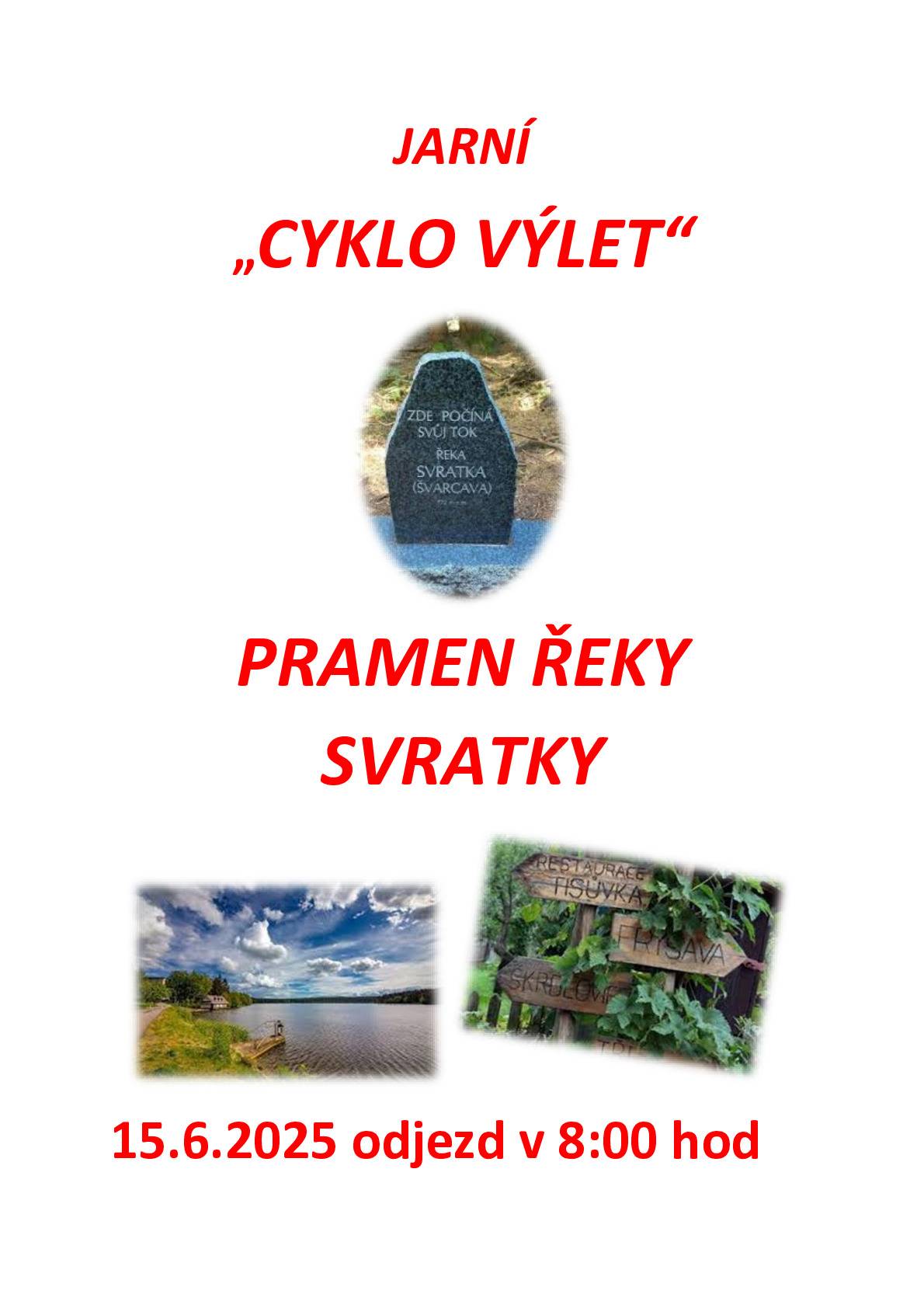 Dobrý den  Jarní cyklovýlet tentokrát k pramenu řeky Svratky Termín 15.6.2025 v 8:00 hodin  Sraz na vlakové zastávce, odjezd 8:10 hod. do Žďáru nad Sázavou. Návrat opět vlakem z Nového Města na Moravě Pojeďte se s náma projet pohodovou trasou kolem Nového Města. Trasa cca 35 km. Možnost volby různých variant podle situace. Informace na tel. 736684775