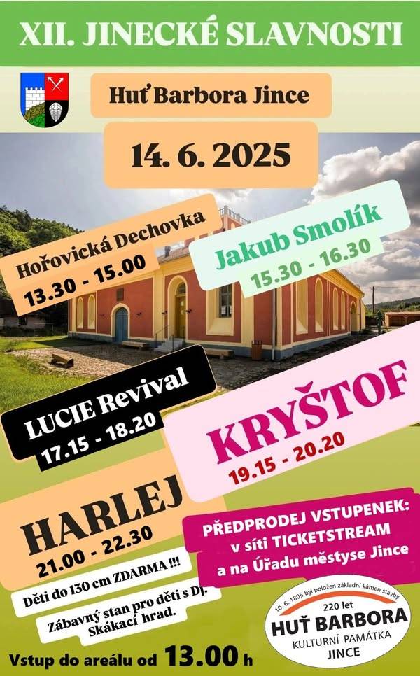 Městys Jince zve na slavnosti v sobotu 14.6.2025