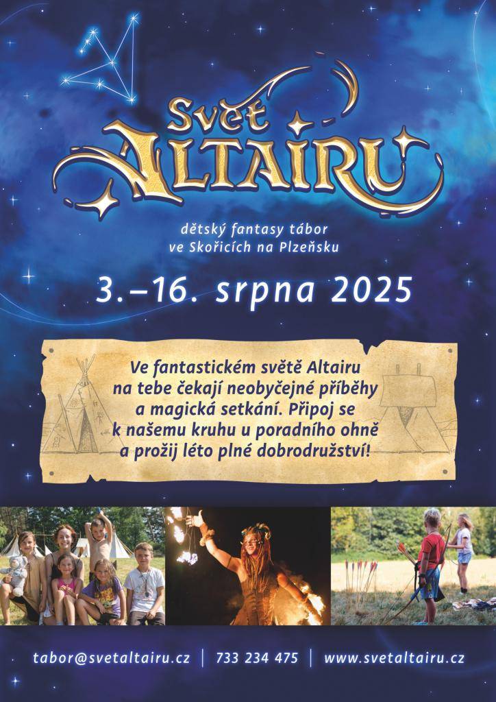 Jako každý rok se u obce uskuteční fantasy letní děstký tábor "Svět Altairu". Aktuálndě jsou volná poslední 2 místa. V případě zájmu můžete kontaktovat přímo organizátory.
