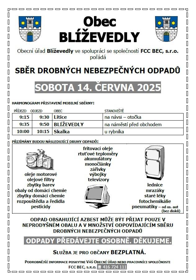 14.6.2025 proběhne sběr drobných nebezpečných odpadů