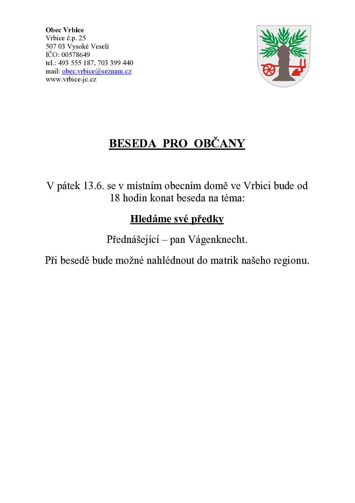 Beseda - hledáme své předky