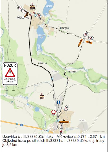 Oznamujeme občanům, že v termínu od 16.6.2025 do 8.8.2025 je plánovaná uzavírka silnice III/33335 Zásmuky – Mlékovice. Bližší informace naleznete na přiloženém letáku, na úřední desce a webových stránkách obce.   Děkujeme za pochopení.