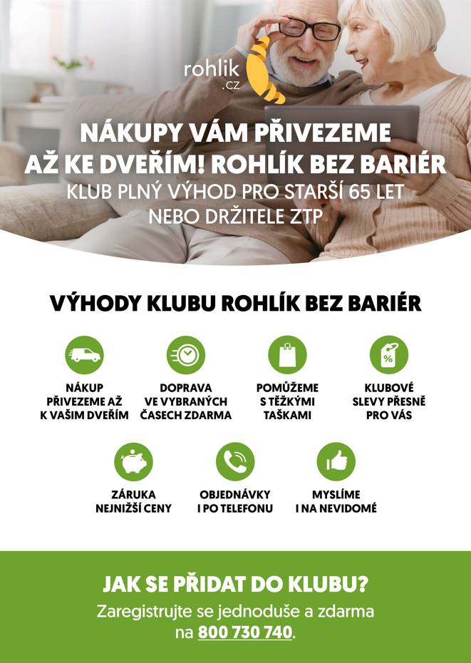 Klub Rohlíček pro rodiny s dětmi do 12 let, nebo Rohlík bez bariér pro seniory, či držitele průkazu ZTP.   Pro seniory, kteří nemají internet, nebo si třeba úplně nerozumí s technikou, nabízí možnost telefonických objednávek na čísle +420800730740.