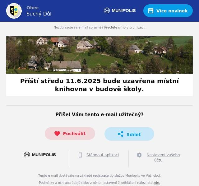 Příští středu 11.6.2025 bude uzavřena místní knihovna v budově školy.