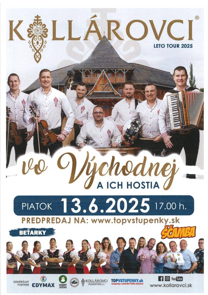Dňa 13. júna 2025 so začiatkom o 17.00 hodine sa uskutoční v amfiteátri Východná koncert skupiny Kollárovci a ich hostí