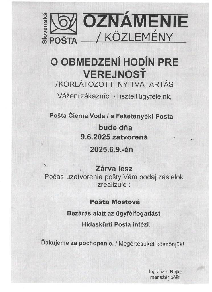 Oznámenie  Értesítés