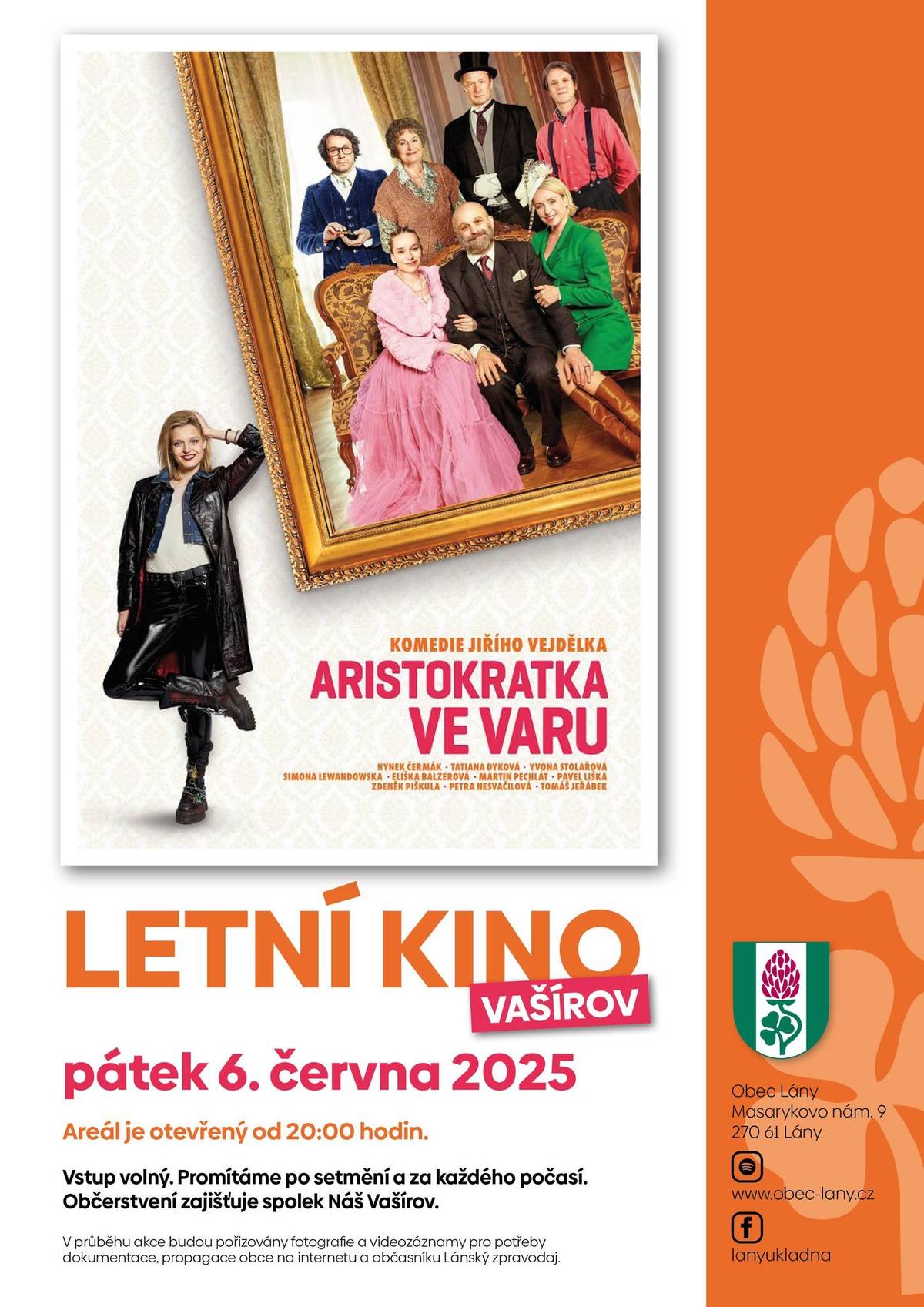 🎬 První letní kino je tady!  Přijďte s námi zahájit letní sezónu filmem pod širým nebem! Již tento pátek, 6. června 2025, promítáme na hřišti ve Vašírově oblíbenou komedii: 🎞️ ARISTOKRATKA VE VARU  🕘 Promítáme po setmění a za každého počasí. Přibalte si deku a dobrou náladu. Občerstvení zajišťuje spolek Náš Vašírov.  Přijďte si užít skvělou atmosféru.
