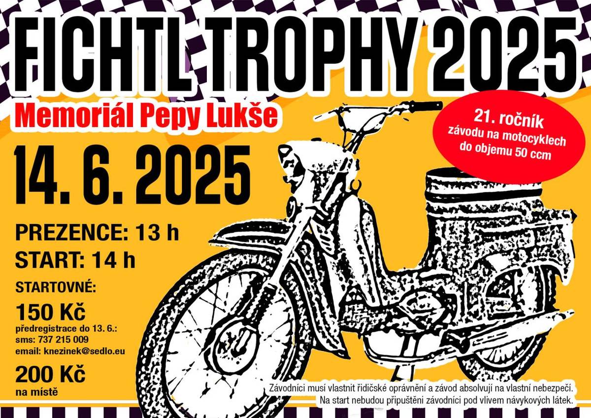 Fichtl trophy 2025 - 21. ročník Memoriálu Pepy Lukše se uskuteční v sobotu 14. června 2025 od 14 hodin. Prezentace účastníků je ve 13 hodin.
