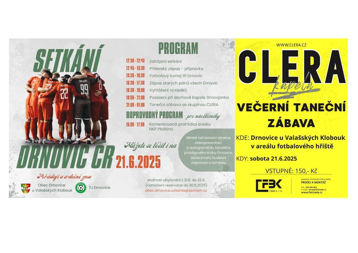 1) Oddíl kopané upozorňuje, že utkání mužů v Rudici se posouvá na neděli 8.6. na 10:15 hodin. 2) Drůbežárna Prace bude v sobotu 7. 6.  v 10:00 hod.  prodávat: mladé kuřice, brojlerová kuřata, krůty, káčata, husokačeny a housata, krmivo pro drůbež a králíky, vitamínové doplňky a dále pak vykupovat králičí kožky - cena 10 Kč/ks.