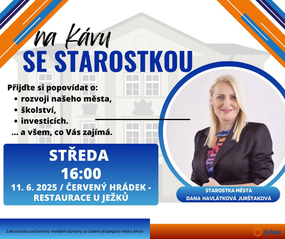 Přijďte si popovídat o dění ve městě, sdílet své podněty či otázky a strávit příjemné odpoledne s dobrou kávou u již pátého setkání tohoto roku. Dne 11. 06. 2025 od 16 hodin na Červeném Hrádku v restauraci U Ježků. Více informací na webu města