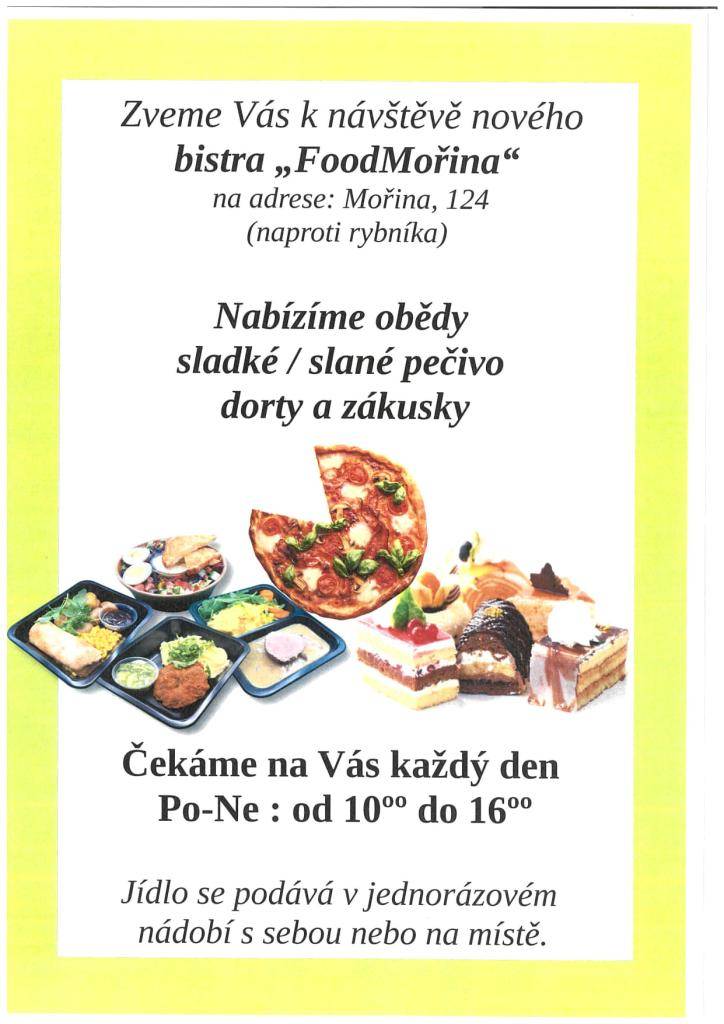 Obědy, sladké/slané pečivo, dorty a zákusky