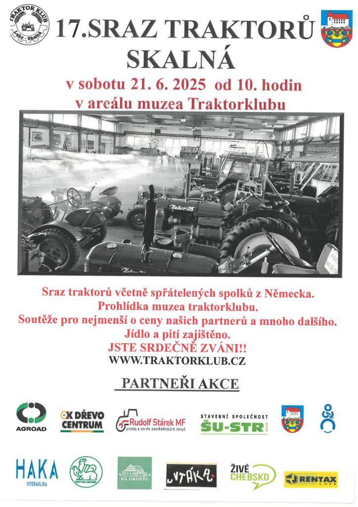 Navštivte sraz starých traktorů 21. června 2025 od 10:00 v areálu bývalých státních statků v ulici V Aleji. Těšit se můžete na výstavu traktorů, drobná domácí zvířata, ukázku řemesel i stánky s různými produkty.