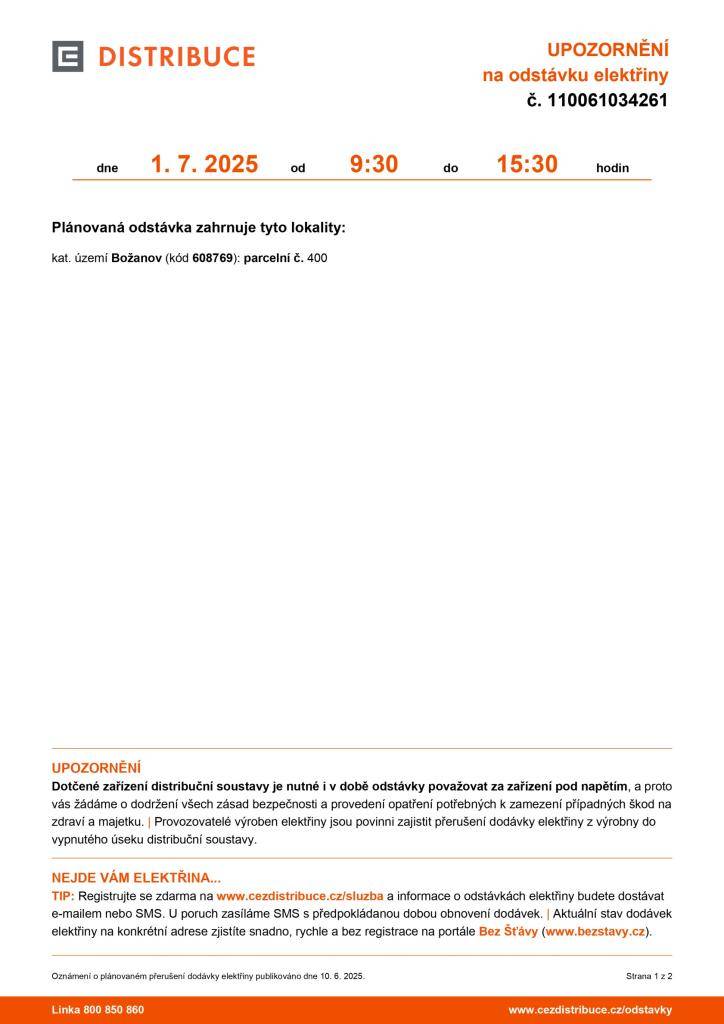 Týká se pouze:  Božanov parcelní č. 400.