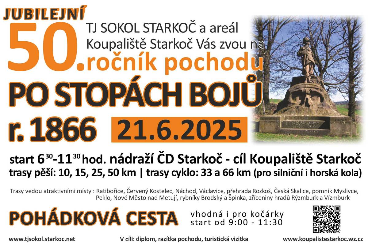 Jubilejní 50. ročník pochodu Po stopách bojů roku 1866 se koná v soboru 21.6.2025
