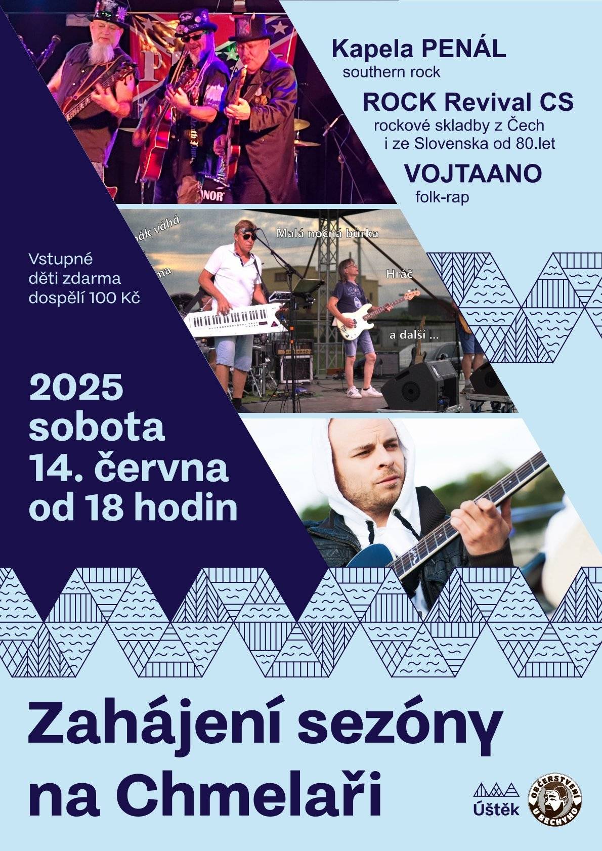 Zveme vás v sobotu 14.6. od 18 hodin k jezeru Chmelař na zahájení sezóny. Zahrají kapela Penál, ROCK Revival CS a VOJTAANO. Vstup 100 Kč dospělý.