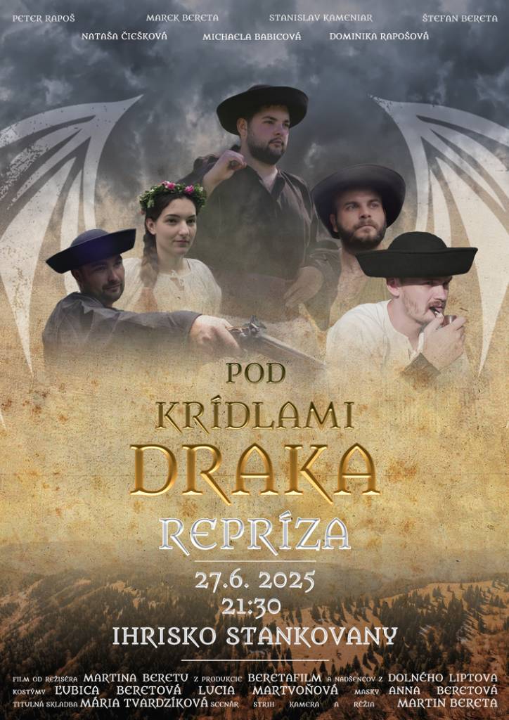 Pozývame Vás na premietanie filmu Pod krídlami draka, ktoré sa uskutoční v piatok 27.06.2025 o 21:30 hod. v areáli futbalového ihriska Stankovany.