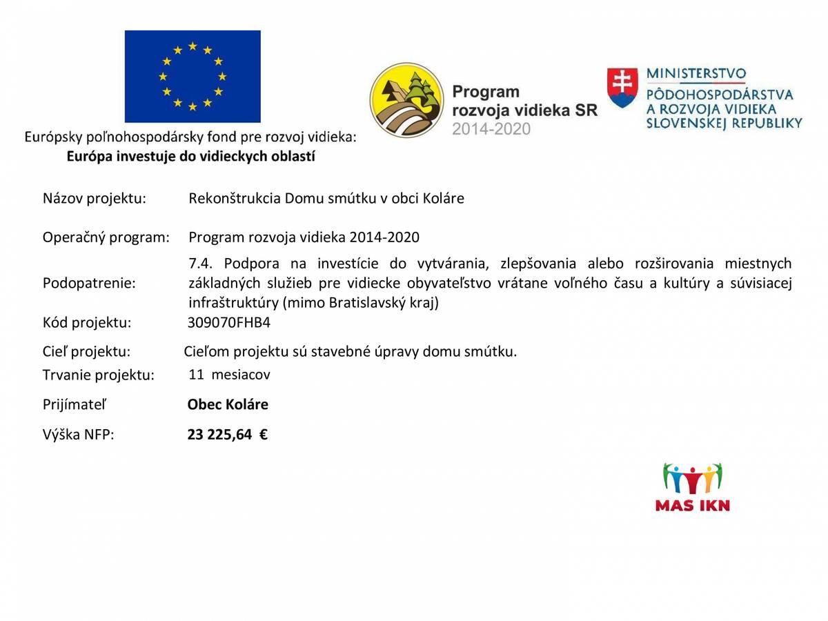 Rekonštrukcia Domu smútku v obci Koláre